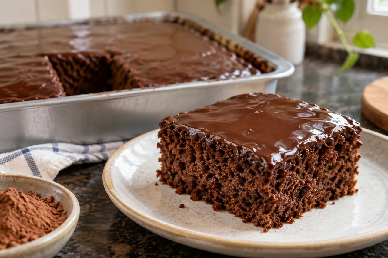 Fatia com miolo de chocolate macio e cobertura fina