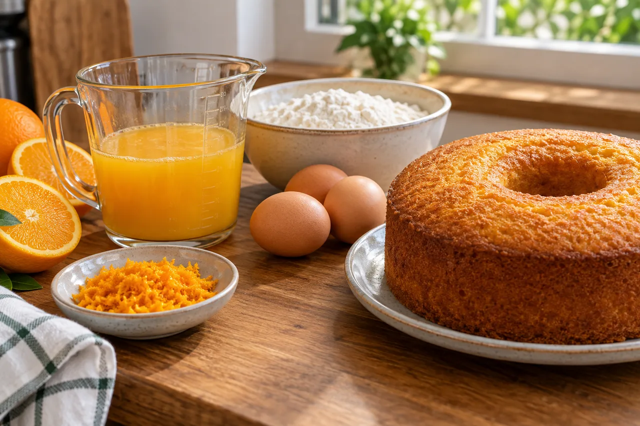 Suco e raspas de laranja separados para a massa