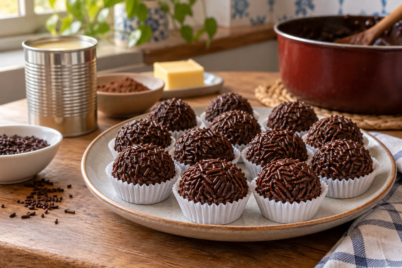 Brigadeiros cobertos com granulado em pequenas forminhas