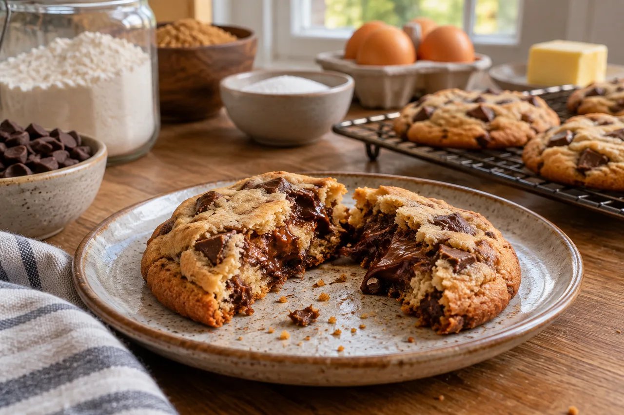 Cookie aberto com centro macio e chocolate derretido
