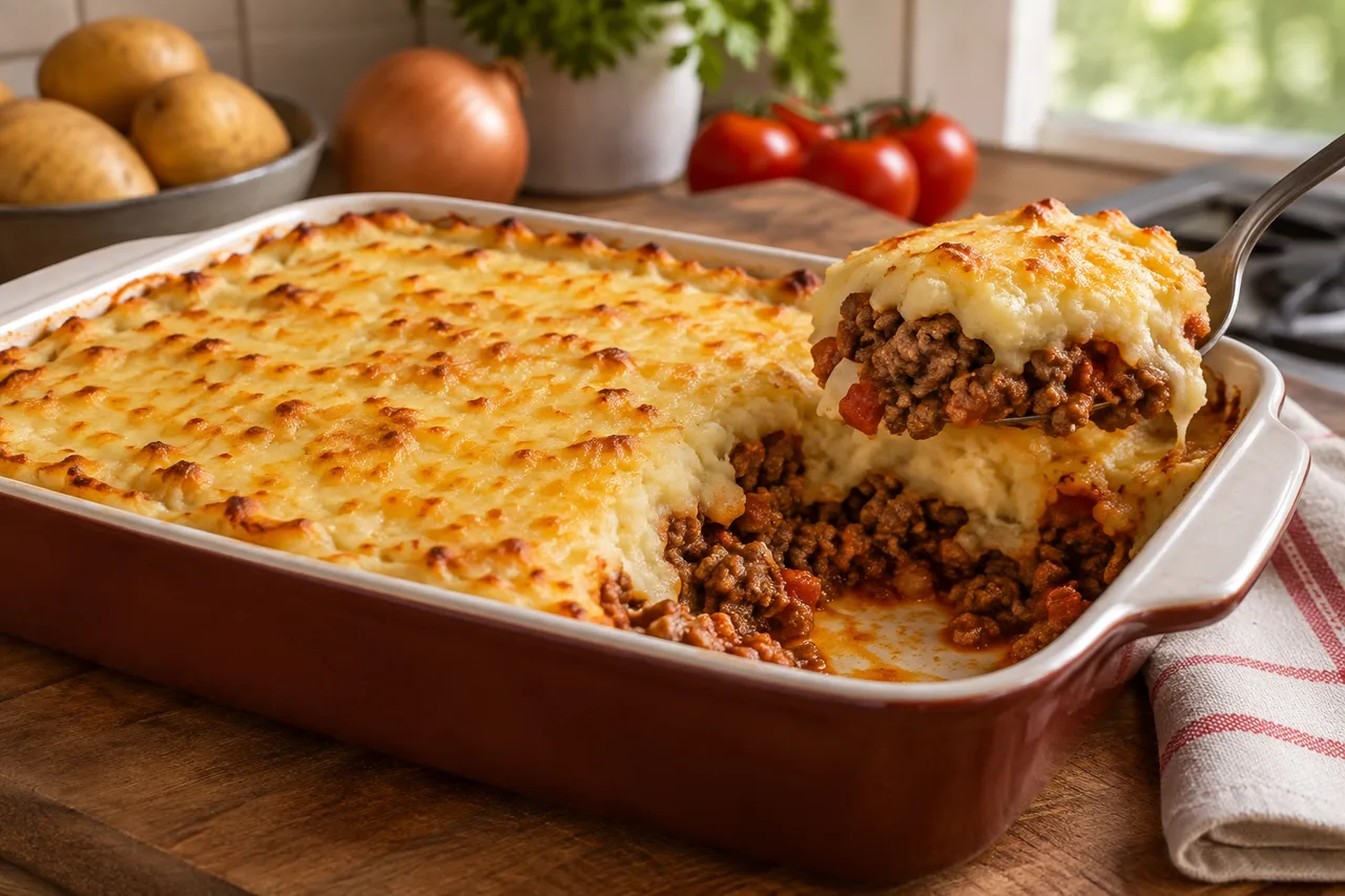 Escondidinho de batata e carne moída gratinado