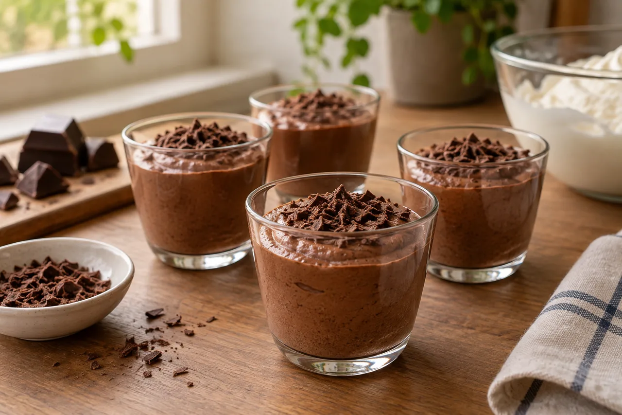 Mousse de chocolate servida em pequenos copos