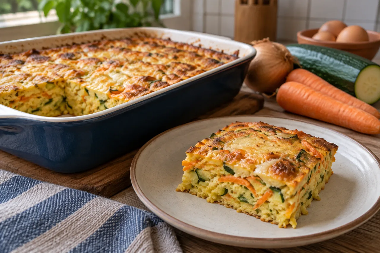 Porção de omelete mostrando ovos firmes e legumes distribuídos