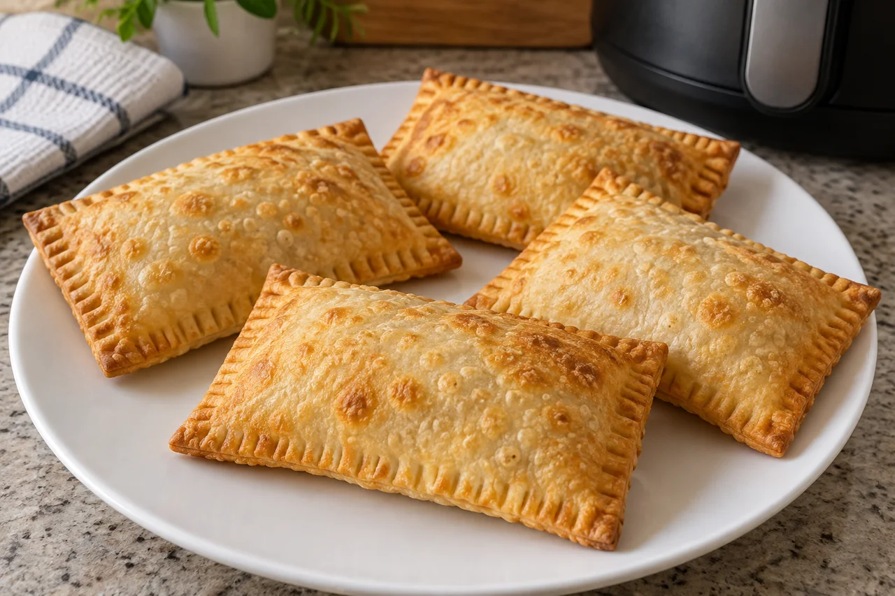 Pastéis retangulares dourados com bordas fechadas com garfo