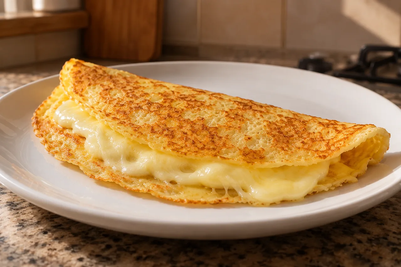 Crepioca dourada dobrada com recheio de queijo