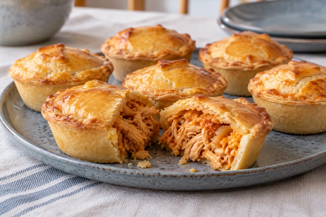 Empadas individuais de frango com tampas douradas
