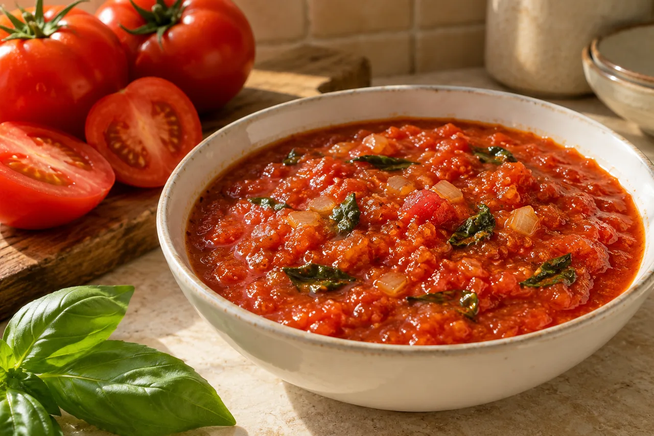Molho de tomate caseiro servido em uma tigela