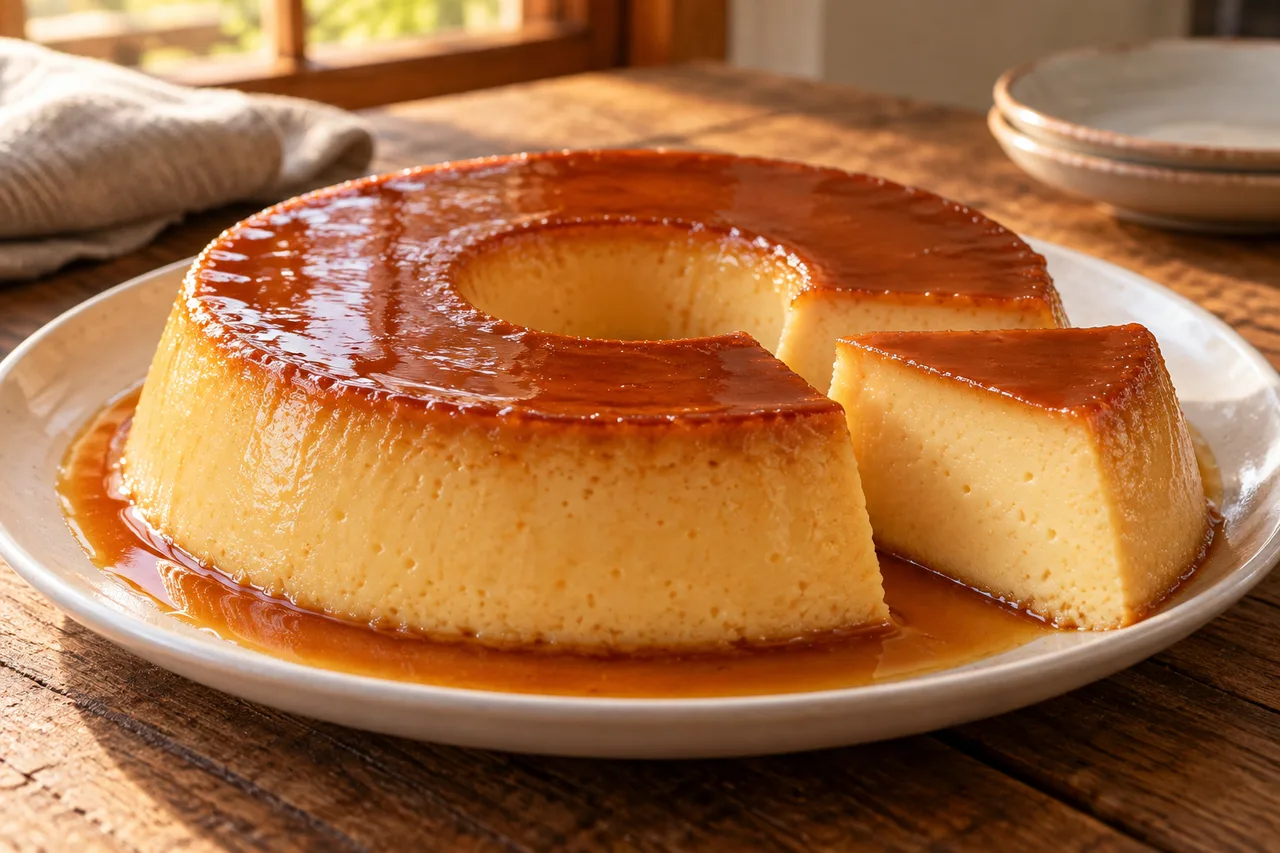 Pudim de leite condensado em anel com calda de caramelo