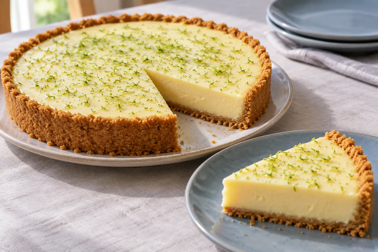 Torta de limão com base de biscoito e raspas na superfície